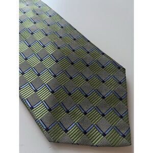 HICKEY FREEMAN Green Geometric Silk Tie Hand Tailored Made USA‎ 58" X 4"
